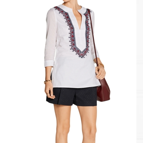 Tory Burch Tops - TORY BURCH 3/4 Sleeve Embroidered Cotton Tunic NEW